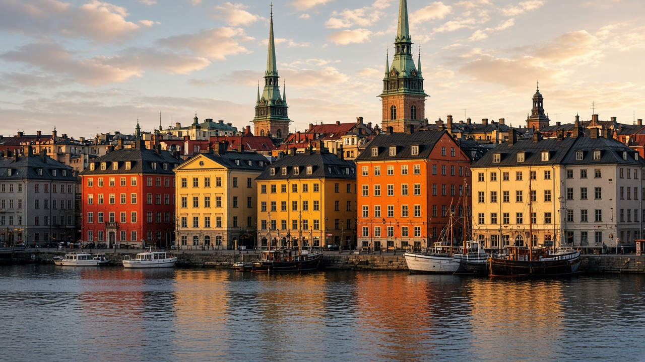 Historic waterfront in Stockholm, Sweden